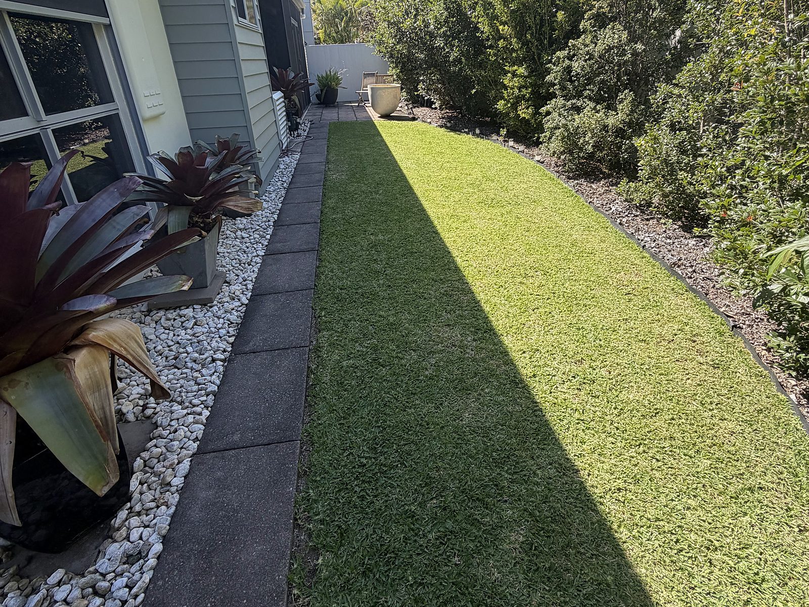 Lawn strip beside the house before the new path